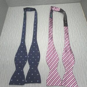 Haspel Silk Self Tie Bow Ties Lot of 2 Navy Pink Patterned Mens Formal